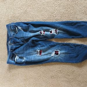 Judy Blue 24w  distressed red buffalo plaid patch jeans